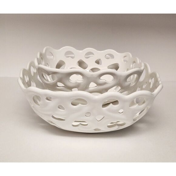 Tabletops Gallery Serving Baskets/Bowls High Fired Porcelain Set Of 2 Oven Safe - Picture 5 of 9
